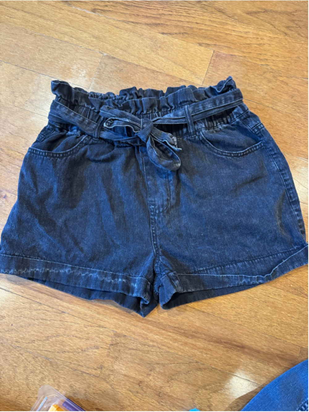 tgla Black Denim Paperbag Waist Shorts Size S